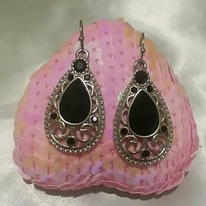 Silver & Black teardrop earrings